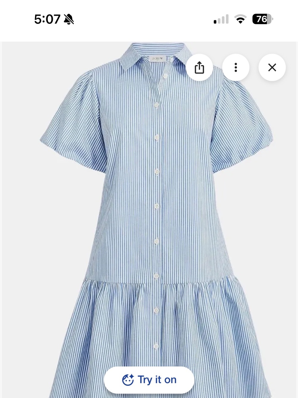 Jcrew NWT Button-Front Shirt Dress in Light Blue & White - flare hem. Size 10